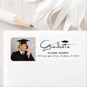 Modern Calligraphy Graduation Photo Return Address Label