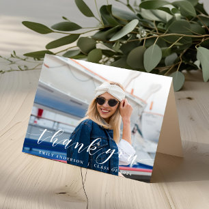 Modern Calligraphy Graduation Photo Thank You Card