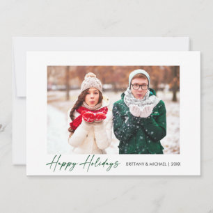 Modern Calligraphy Green Ink Script Couple Photo Holiday Card