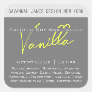 Modern Calligraphy Grey Yellow Candle Labels