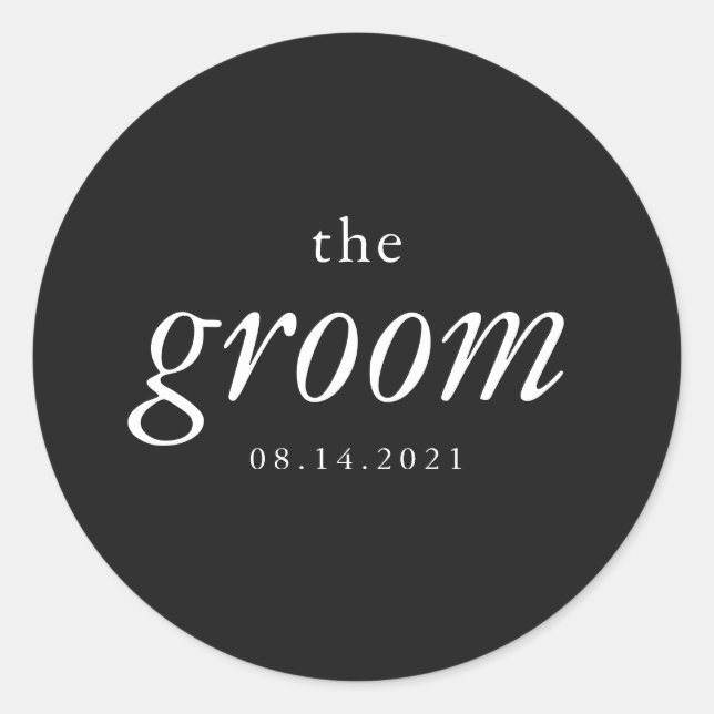 Modern Calligraphy Groom Black and White Wedding Classic Round Sticker (Front)