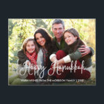 Modern Calligraphy Happy Hanukkah Family Photo Postcard<br><div class="desc">Modern Fun Calligraphy Script Happy Hanukkah Family Photo Postcard</div>