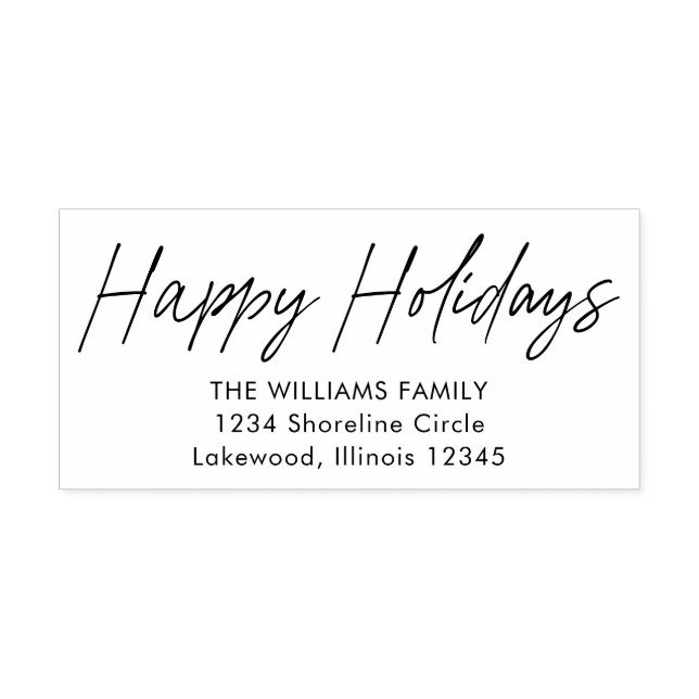 Modern Calligraphy Happy Holidays Return Address Self-inking Stamp (Design)