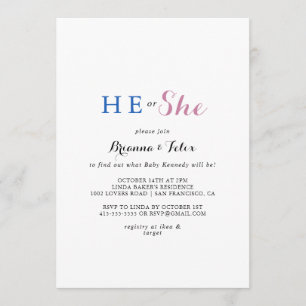 Modern Calligraphy He or She Gender Reveal Invitation