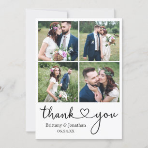 Modern Calligraphy Heart 4 Photo Wedding Thank You Card
