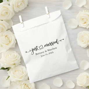 Modern Calligraphy Heart Just Married Wedding Favour Bag