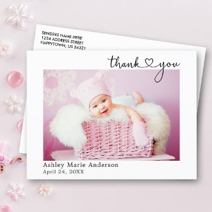 Modern Calligraphy Heart New Baby Thank You Postcard