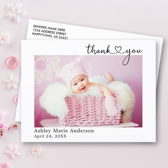 Modern Calligraphy Heart New Baby Thank You Postcard (Customize to change your personalized text size or text style.)