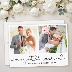 Modern Calligraphy Heart Script 2 Photo Wedding  Announcement