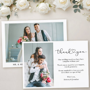 Modern Calligraphy Heart Script 2 Photo Wedding Thank You Card