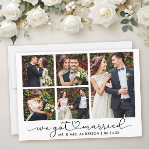 Modern Calligraphy Heart Script 5 Photos Wedding  Announcement