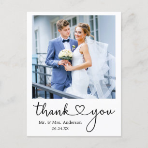 Modern Calligraphy Heart Thank You Wedding  Postcard