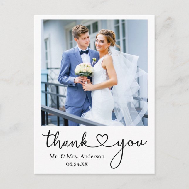 Modern Calligraphy Heart Thank You Wedding  Postcard (Front)