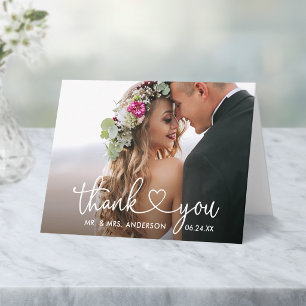 Modern Calligraphy Heart Wedding Fold Note  Thank You Card