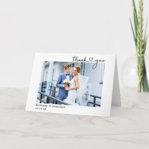 Modern Calligraphy Heart Wedding Photo Fold Thank You Card