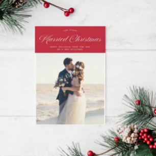 Modern calligraphy holiday wedding announcement