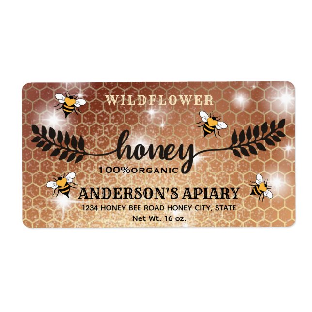 Modern calligraphy honey branch  jar label (Front)