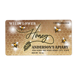 Modern calligraphy honey branch jar label