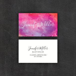 Modern Calligraphy Hot Pink Watercolor   Business Card