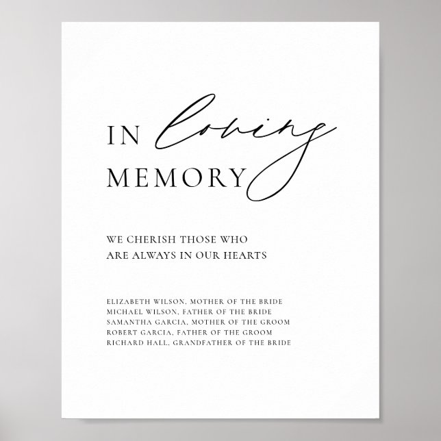 Modern Calligraphy In Loving Memory Wedding Sign (Front)