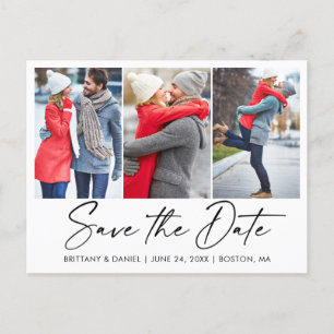 Modern Calligraphy Ink 3 Photo Save The Date Postcard