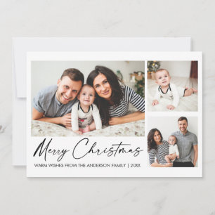 Modern Calligraphy Ink Christmas 3 Photos Holiday Card