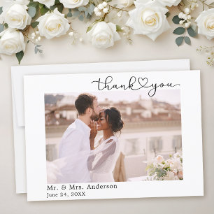Modern Calligraphy Ink Heart Script Wedding Thank You Card
