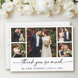 Modern Calligraphy Ink Pen Script Wedding 5 Photos Thank You Card