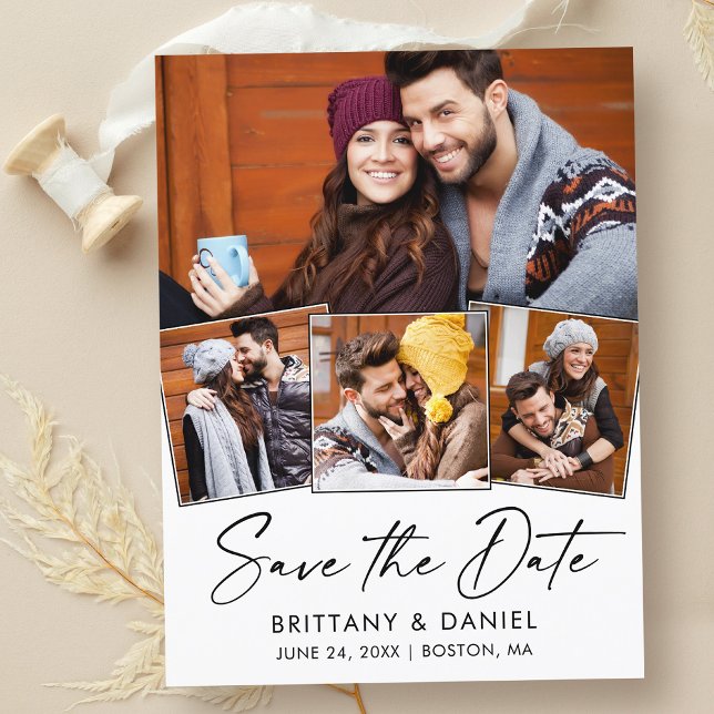 Modern Calligraphy Ink Save The Date 4 Photo Postcard (Customize to change your personalized text size or text style.)