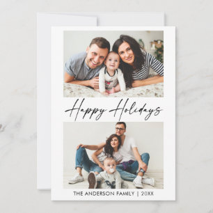 Modern Calligraphy Ink Script 2 Photo Holiday Card
