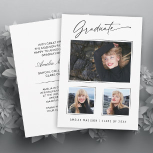 Modern Calligraphy Ink Script 3 Photo Graduate Announcement