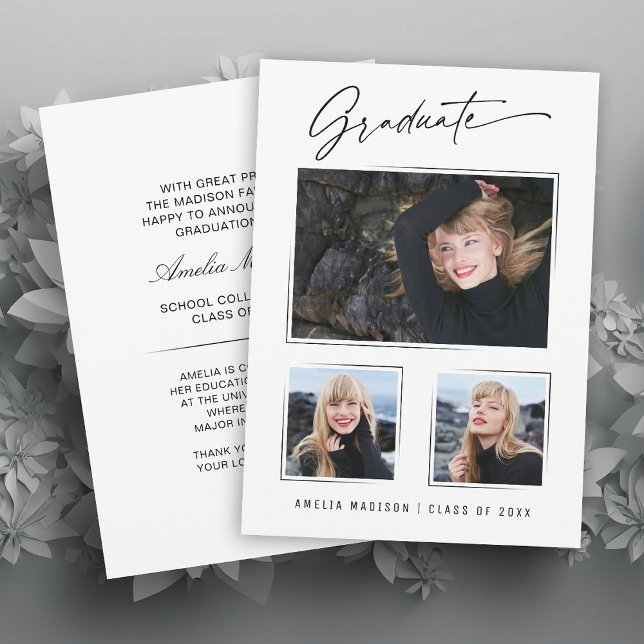 Modern Calligraphy Ink Script 3 Photo Graduate Announcement (Creator Uploaded)