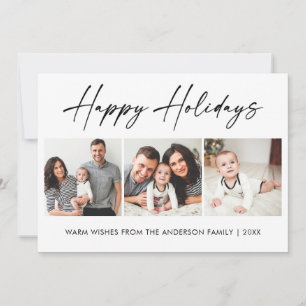 Modern Calligraphy Ink Script 3 Photo Holiday Card