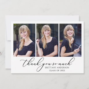 Modern Calligraphy Ink Script 3 Photos Graduation Thank You Card