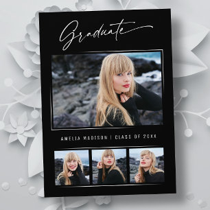 Modern Calligraphy Ink Script 4 Photo Graduation Announcement