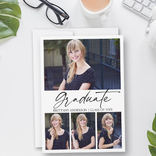 Modern Calligraphy Ink Script 4 Photo Graduation Announcement