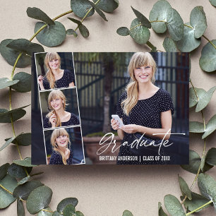 Modern Calligraphy Ink Script 4 Photo Graduation Announcement