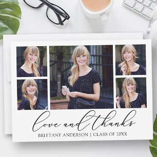 Modern Calligraphy Ink Script 5 Photo Graduation Thank You Card