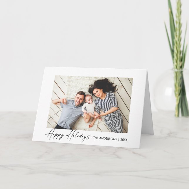 Modern Calligraphy Ink Script Folded Photo Holiday Card (Front)