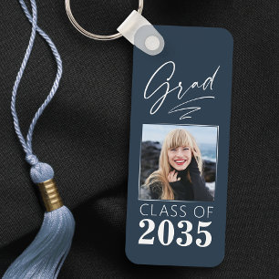 Modern Calligraphy Ink Script Grad Photo 2 Sided Key Ring