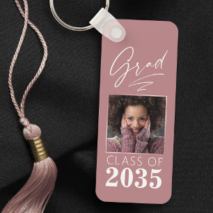 Modern Calligraphy Ink Script Grad Photo 2 Sided Key Ring