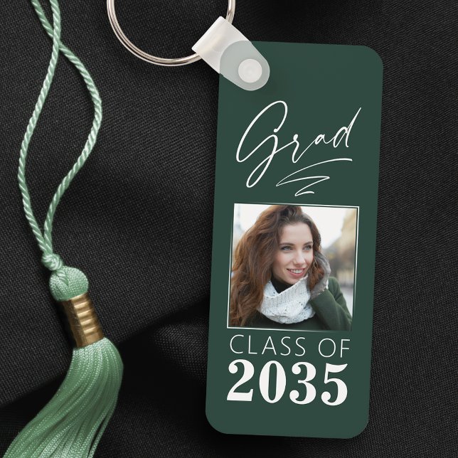 Modern Calligraphy Ink Script Grad Photo 2 Sided Key Ring (Creator Uploaded)