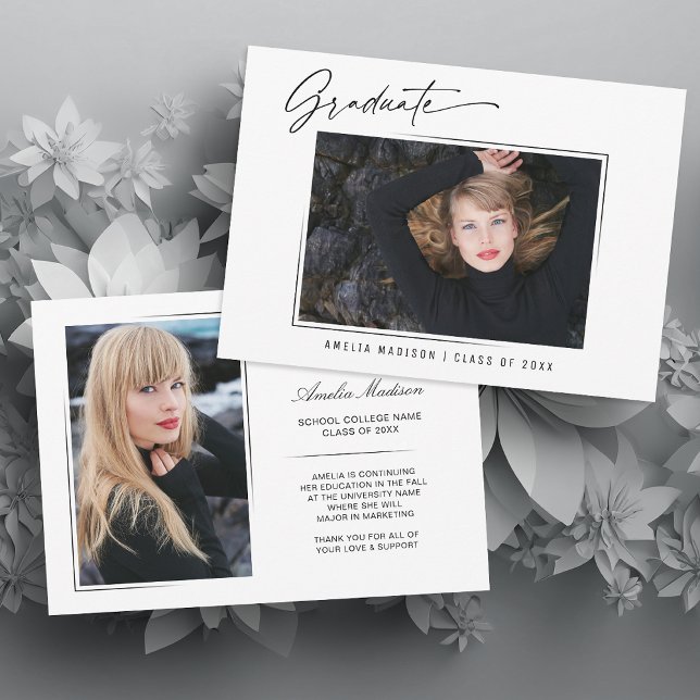 Modern Calligraphy Ink Script Graduate 2 Photo Announcement (Creator Uploaded)