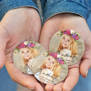 Modern Calligraphy Ink Script Graduate Photo 7.5 Cm Round Badge