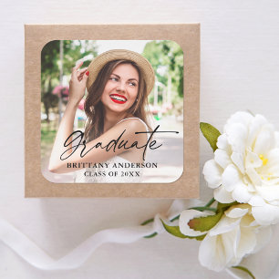 Modern Calligraphy Ink Script Graduate Photo Square Sticker