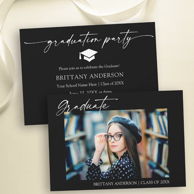 Modern Calligraphy Ink Script Graduation Party Invitation (Customize to change color of front and back of card.)