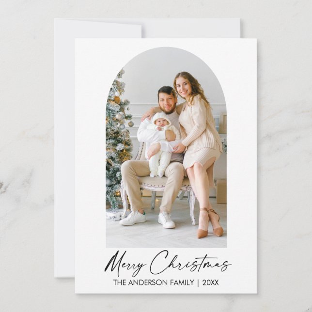 Modern Calligraphy Ink Script Photo Arch Christmas Holiday Card (Front)