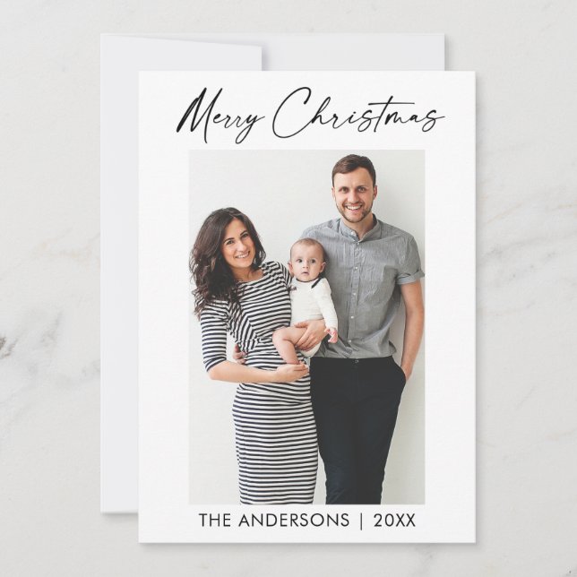 Modern Calligraphy Ink Script Photo Christmas Holiday Card (Front)