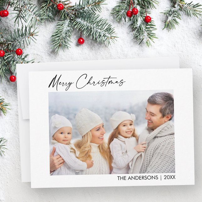 Modern Calligraphy Ink Script Photo Christmas  Holiday Card (Customize to change your personalized text size or style.)