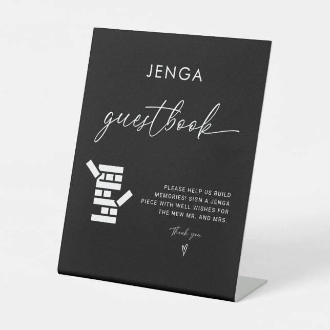 Modern Calligraphy Jenga Guest Book Wedding Sign (Front)